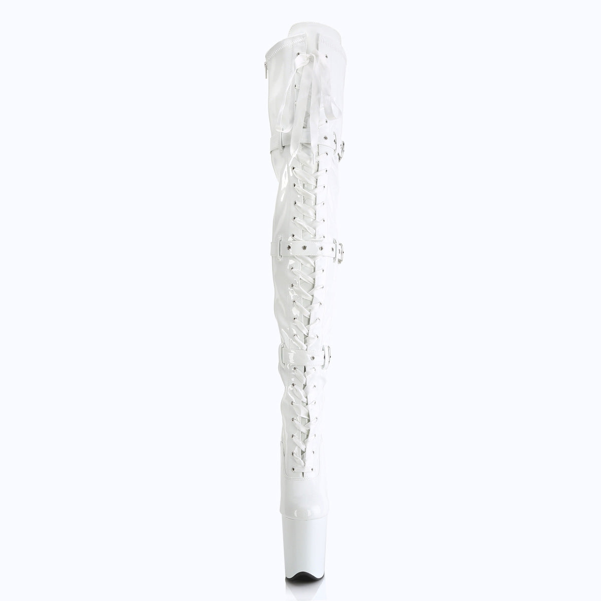 Pleaser FLAMINGO-3028 White Lace-Up Platform Thigh High Boots - 8 Inch Heels