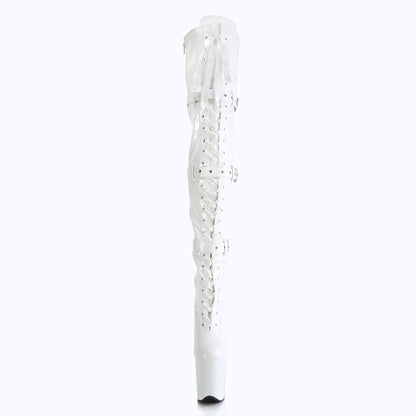Pleaser FLAMINGO-3028 White Lace-Up Platform Thigh High Boots - 8 Inch Heels