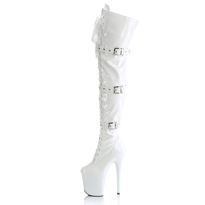 Pleaser FLAMINGO-3028 White Lace-Up Platform Thigh High Boots - 8 Inch Heels