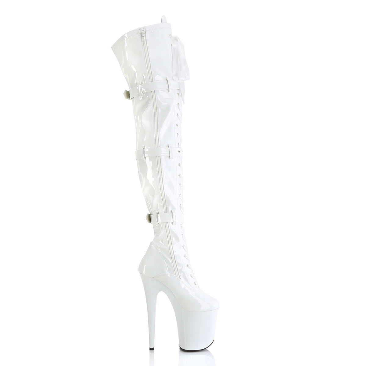 Pleaser FLAMINGO-3028 White Lace-Up Platform Thigh High Boots - 8 Inch Heels