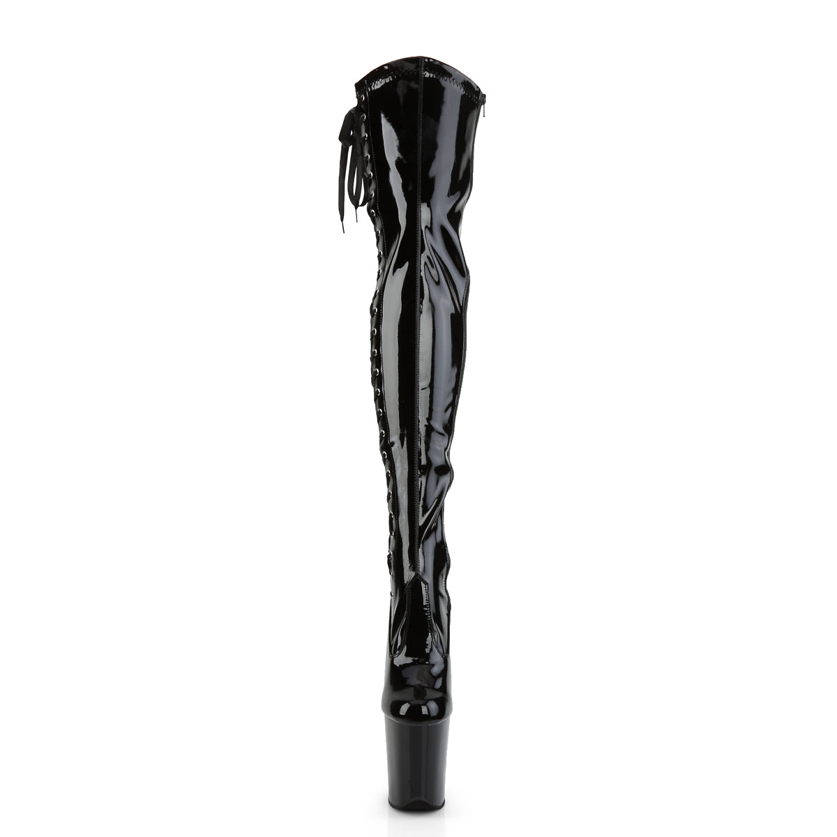FLAMINGO-3050 Pleaser Black Patent 8 Inch Strippers Thigh High boots