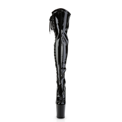 FLAMINGO-3050 Pleaser Black Patent 8 Inch Strippers Thigh High boots