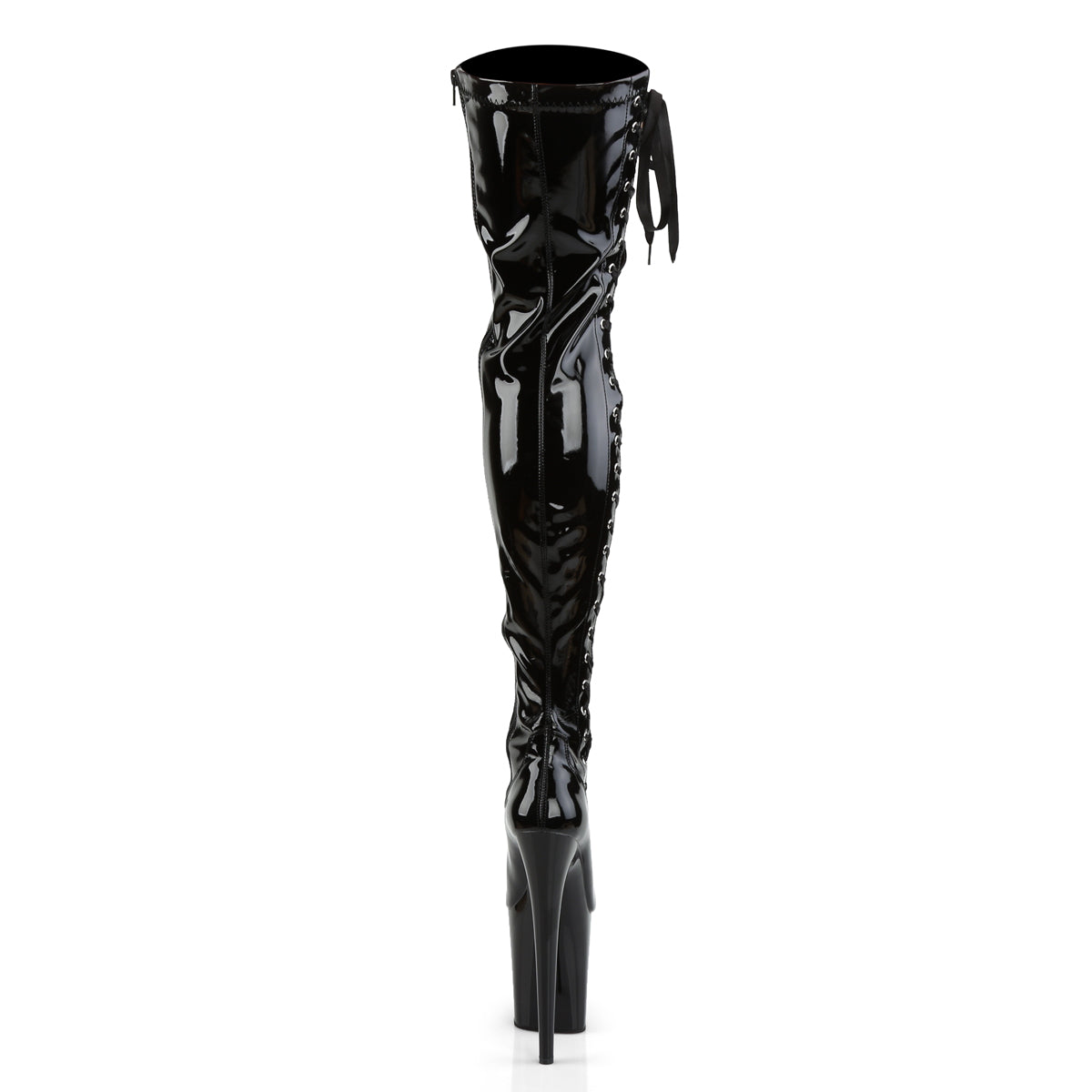 FLAMINGO-3050 Pleaser Black Patent 8 Inch Strippers Thigh High boots