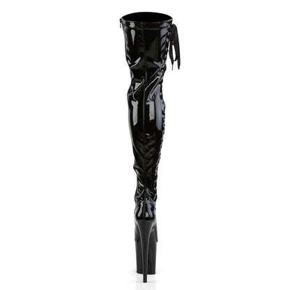 Pleaser FLAMINGO-3050 Black Lace-Up Platform Thigh High Boots - 8 Inch Heels