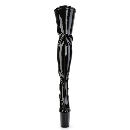 FLAMINGO-3063 Pleaser Black Patent 8 Inch Pole Dance Thigh High boots