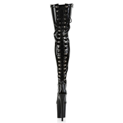 FLAMINGO-3063 Pleaser Black Patent 8 Inch Pole Dance Thigh High boots
