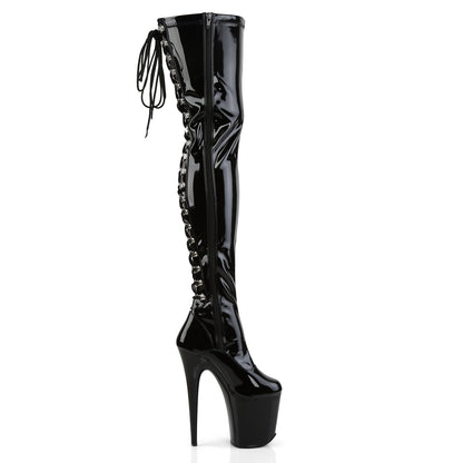 Pleaser FLAMINGO-3063 Black Lace-Up Platform Thigh High Boots - 8 Inch Heels