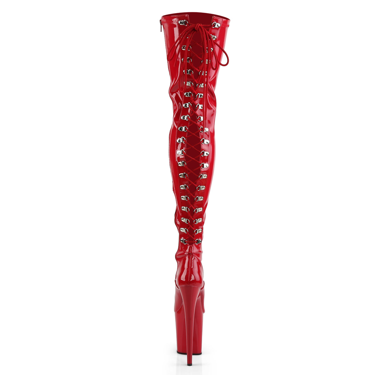 Pleaser FLAMINGO-3063 Red Lace-Up Platform Thigh High Boots - 8 Inch Heels