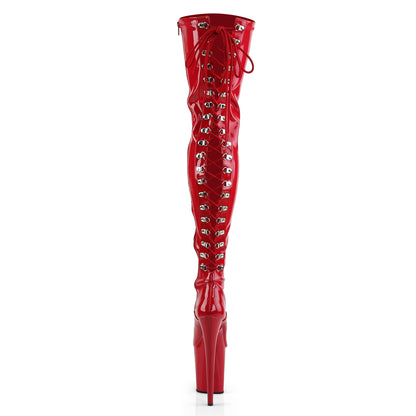Pleaser FLAMINGO-3063 Red Lace-Up Platform Thigh High Boots - 8 Inch Heels