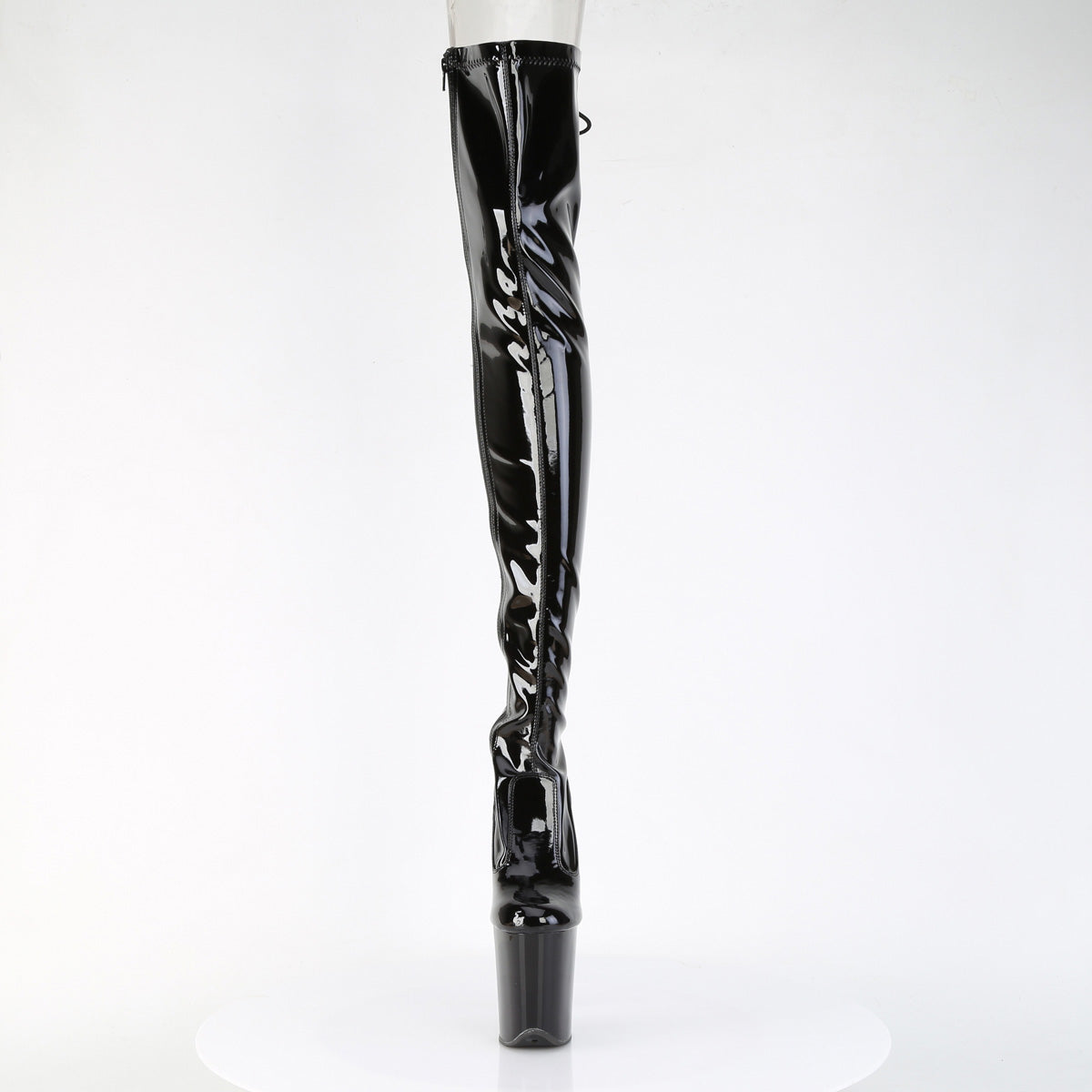 FLAMINGO-3850 Pleaser Black Patent 8 Inch Strippers Thigh High boots