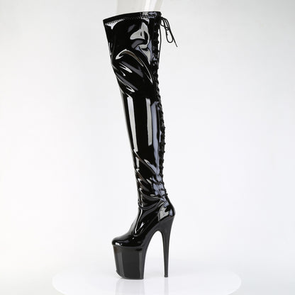 Pleaser FLAMINGO-3850 Black Lace-Up Platform Thigh High Boots - 8 Inch Heels