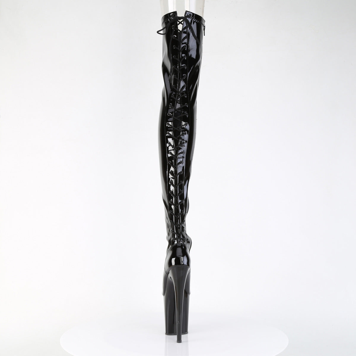 FLAMINGO-3850 Pleaser Black Patent 8 Inch Strippers Thigh High boots