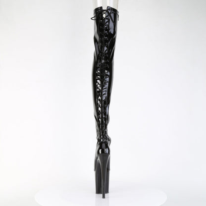 FLAMINGO-3850 Pleaser Black Patent 8 Inch Strippers Thigh High boots