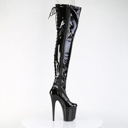 Pleaser FLAMINGO-3850 Black Lace-Up Platform Thigh High Boots - 8 Inch Heels