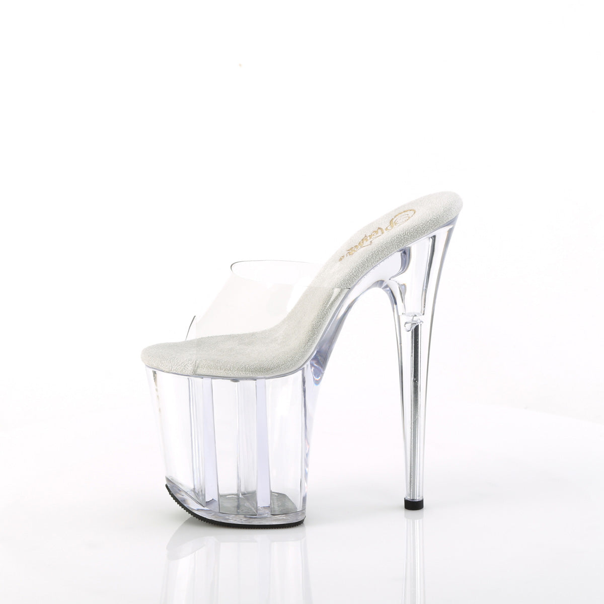 Pleaser FLAMINGO-801 Clear Peep Toe Platform Mules - 8 Inch Heels