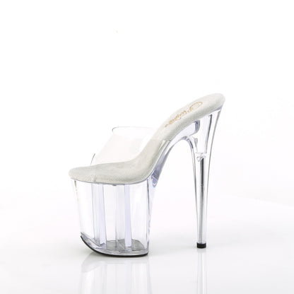 Pleaser FLAMINGO-801 Clear Peep Toe Platform Mules - 8 Inch Heels