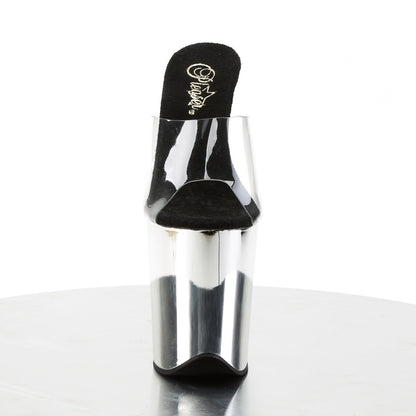 Pleaser FLAMINGO-801 Clear / Silver Chrome Platform Mules - 8 Inch Heels