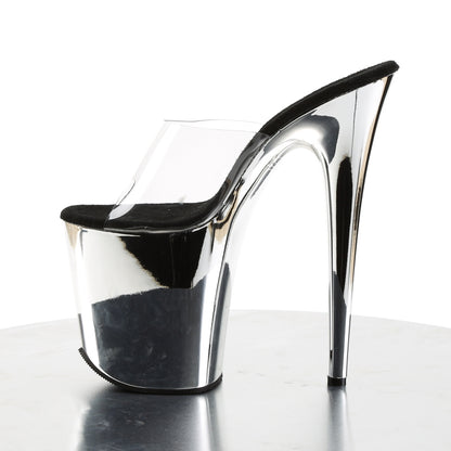 Pleaser FLAMINGO-801 Clear / Silver Chrome Platform Mules - 8 Inch Heels
