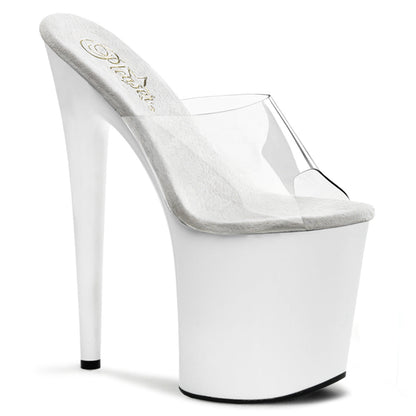 FLAMINGO-801 8" Heel Clear and White  Stripper Platforms High Heels