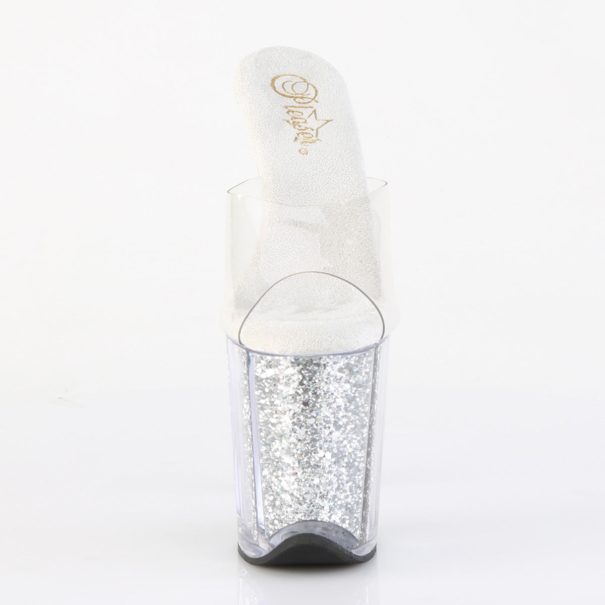 Pleaser FLAMINGO-801G Clear / Silver Multicolour Glitter Glitter Platform Mules - 8 Inch Heels