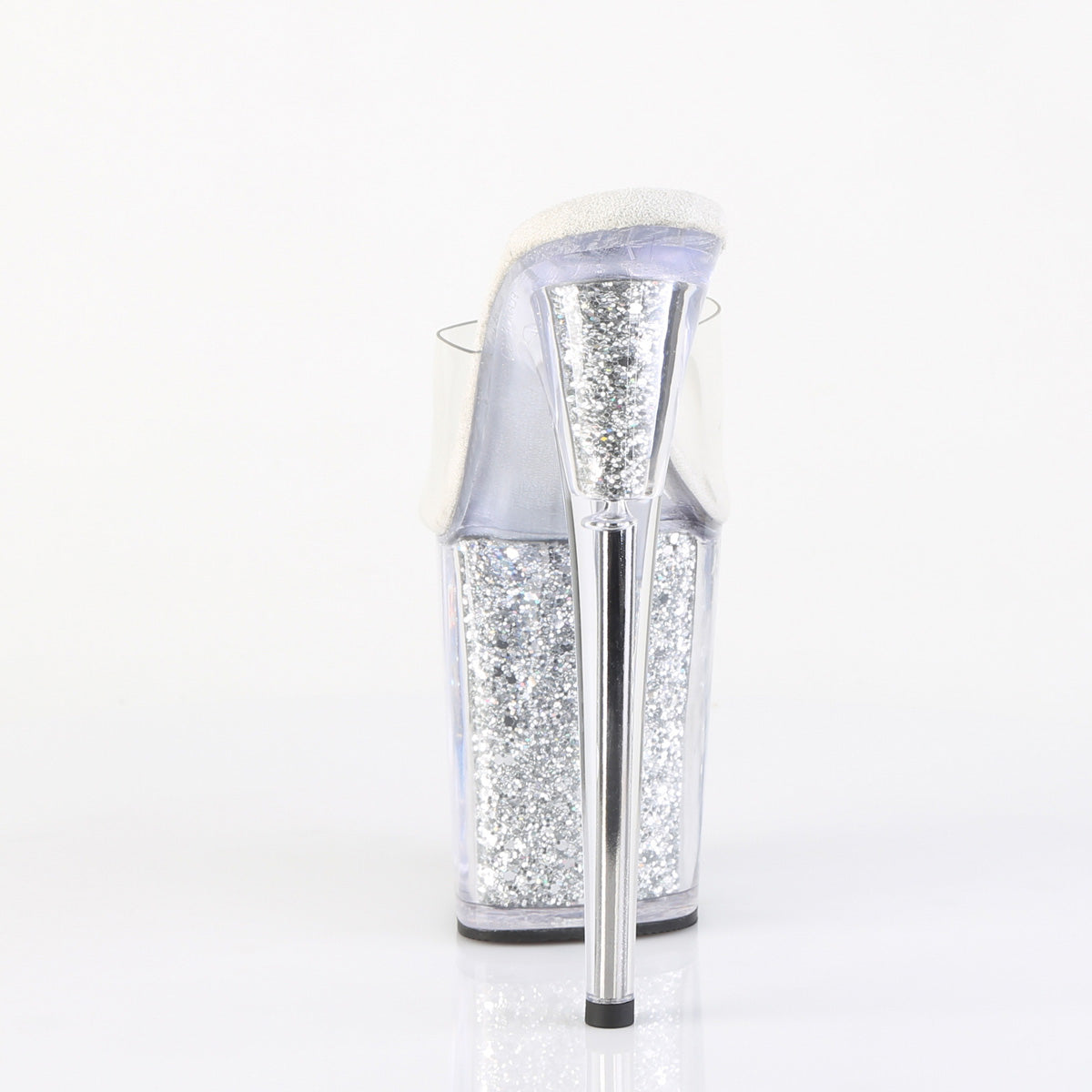 Pleaser FLAMINGO-801G Clear / Silver Multicolour Glitter Glitter Platform Mules - 8 Inch Heels
