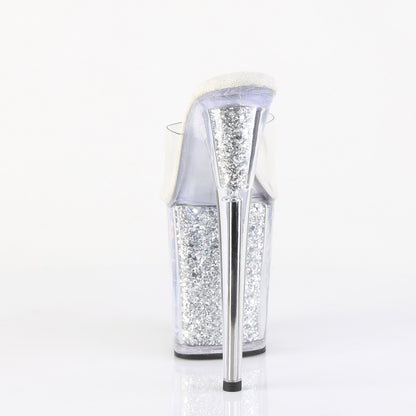 Pleaser FLAMINGO-801G Clear / Silver Multicolour Glitter Glitter Platform Mules - 8 Inch Heels