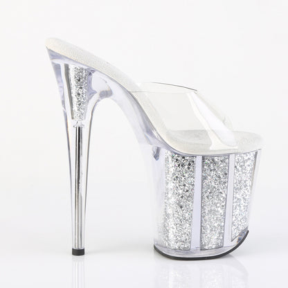 Pleaser FLAMINGO-801G Clear / Silver Multicolour Glitter Glitter Platform Mules - 8 Inch Heels