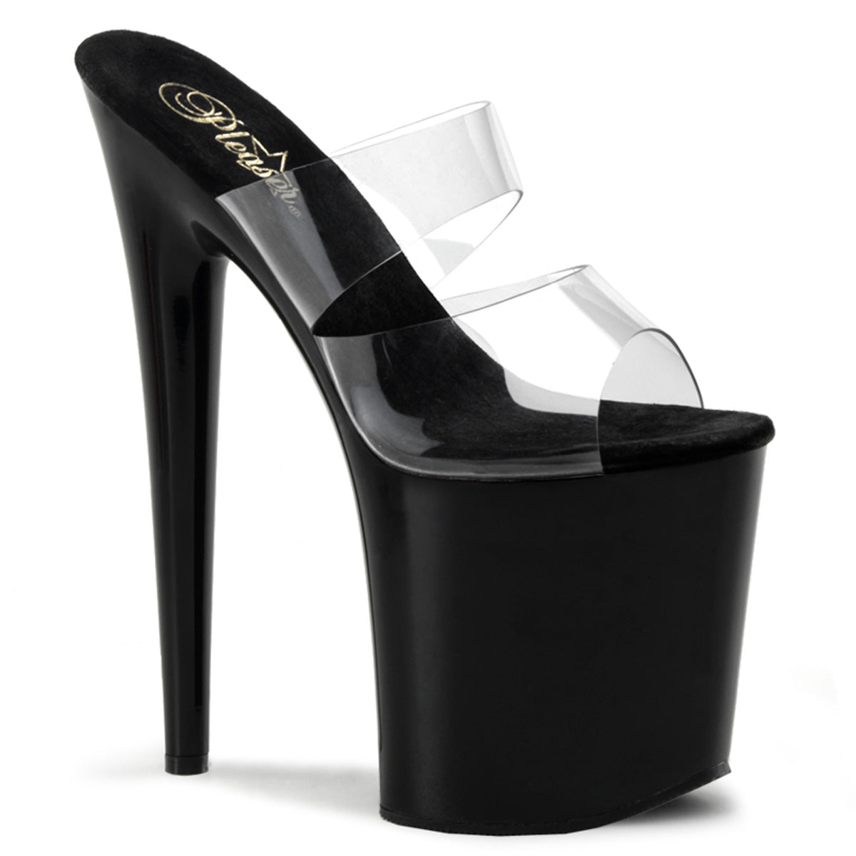 FLAMINGO-802 8" Heel Clear and Black  Stripper Platforms High Heels
