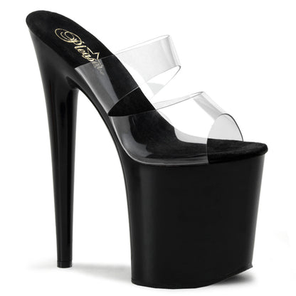 FLAMINGO-802 8" Heel Clear and Black  Stripper Platforms High Heels