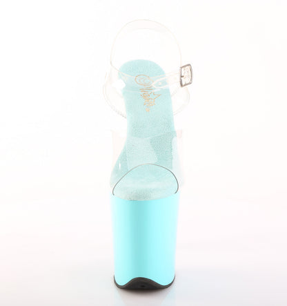 Pleaser FLAMINGO-808 Clear / Aqua Platform Sandals - 8 Inch Heels