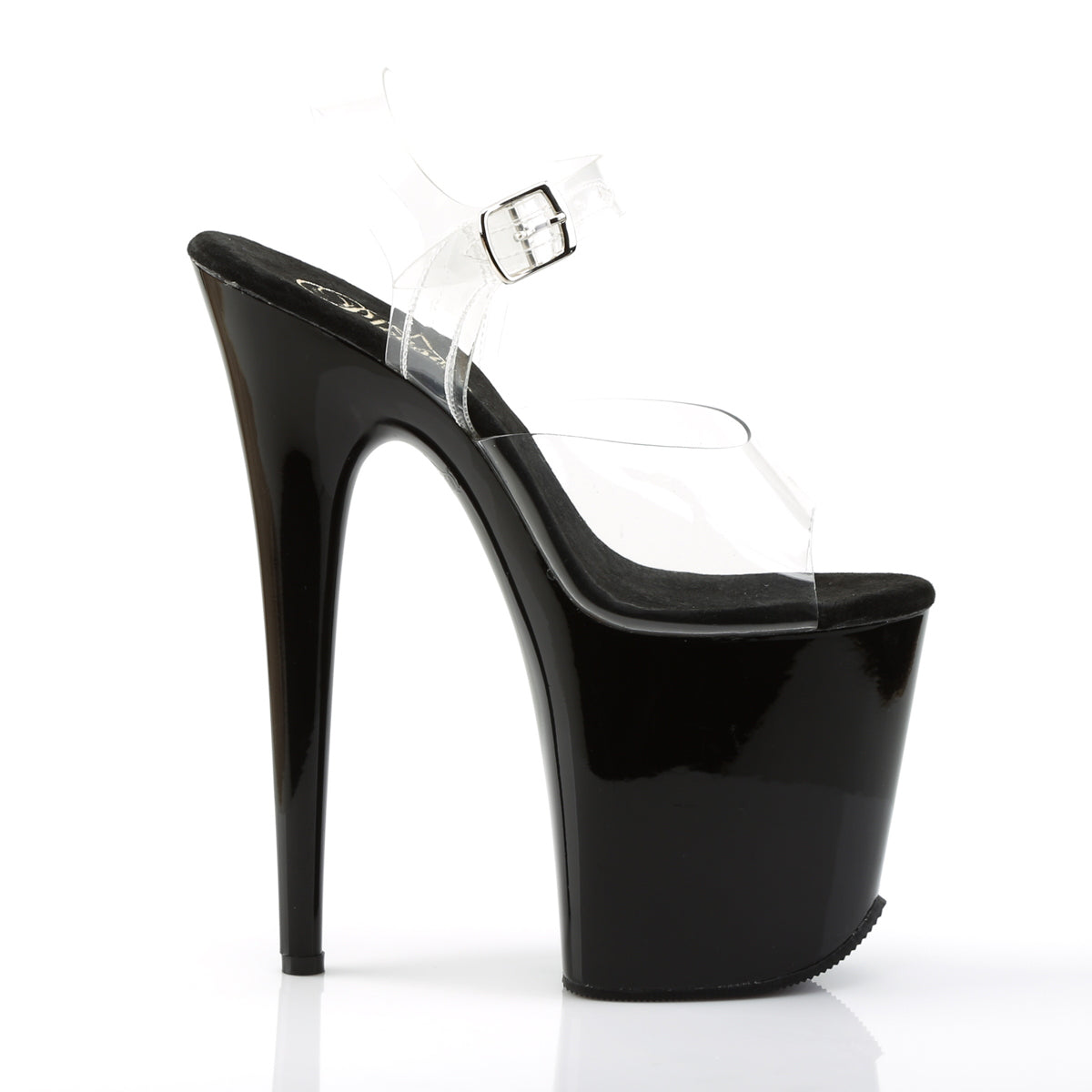 Pleaser FLAMINGO-808 Clear / Black Platform Sandals - 8 Inch Heels