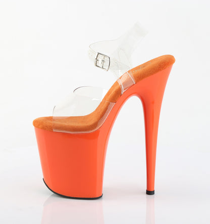 Pleaser FLAMINGO-808 Clear / Orange Platform Sandals - 8 Inch Heels