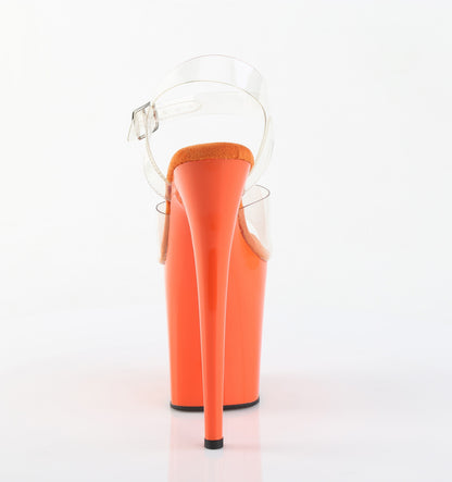 Pleaser FLAMINGO-808 Clear / Orange Platform Sandals - 8 Inch Heels