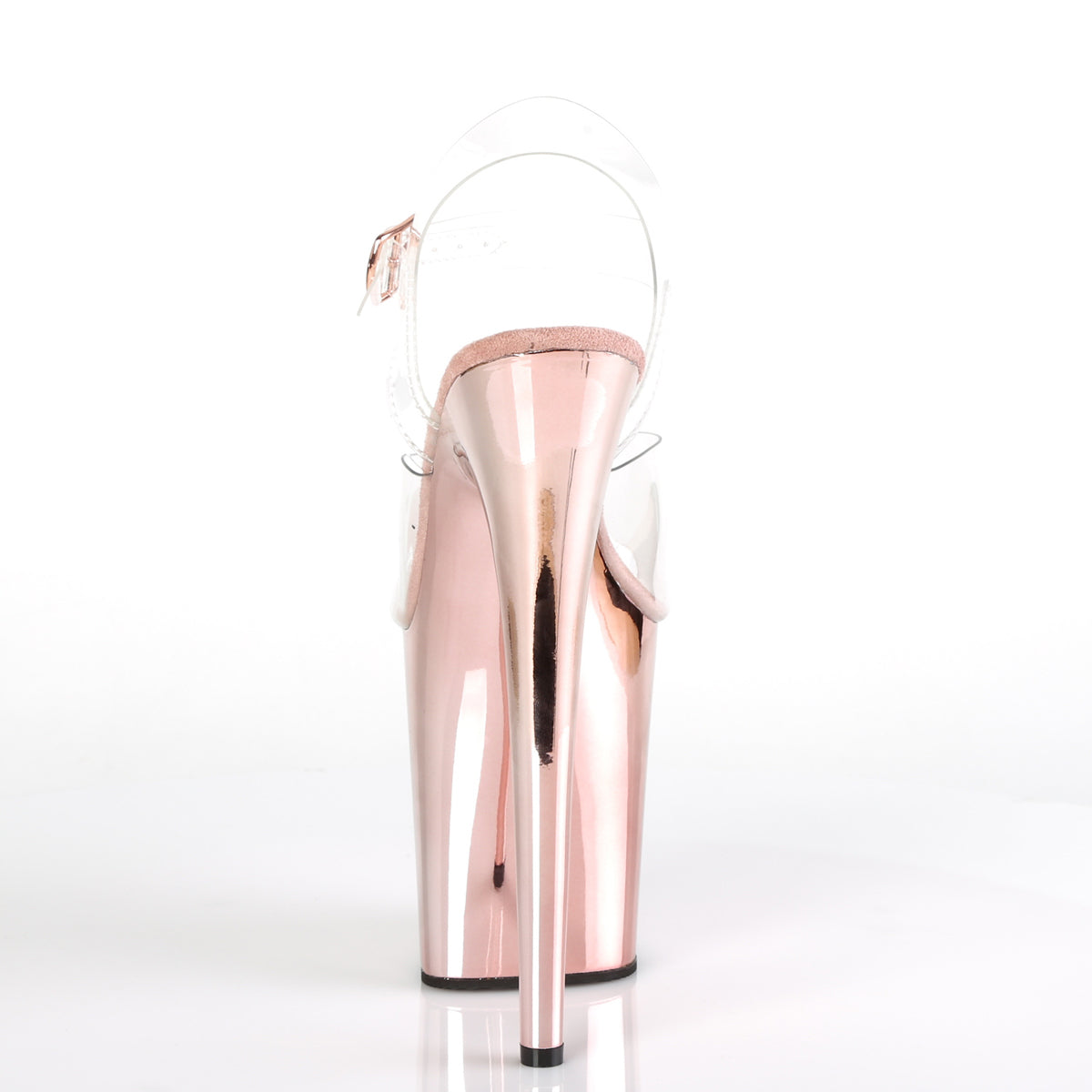 Pleaser FLAMINGO-808 Clear / Rose Gold Chrome Platform Sandals - 8 Inch Heels