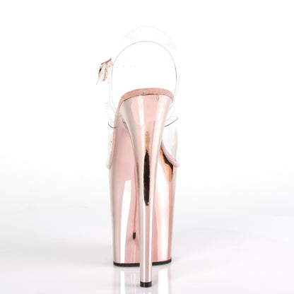 Pleaser FLAMINGO-808 Clear / Rose Gold Chrome Platform Sandals - 8 Inch Heels