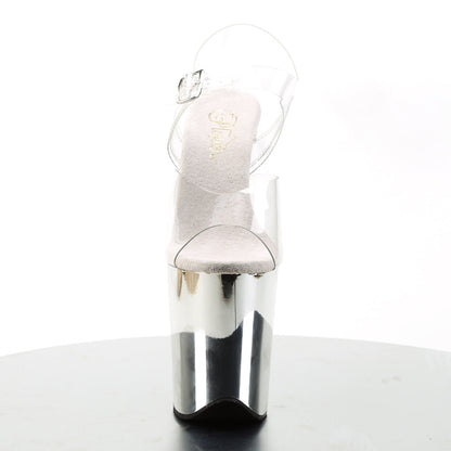 FLAMINGO-808 8" Heel ClearSilver Chrome Stripper Shoes