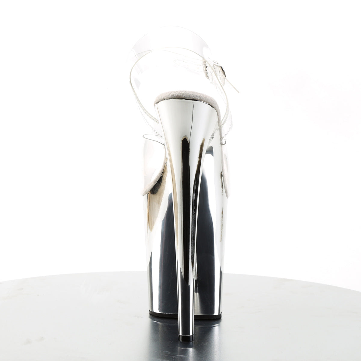 FLAMINGO-808 8" Heel ClearSilver Chrome Stripper Shoes