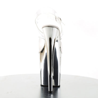 Pleaser FLAMINGO-808 Clear / Silver Chrome Platform Sandals - 8 Inch Heels