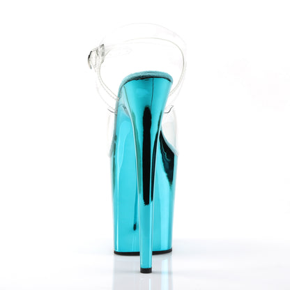 Pleaser FLAMINGO-808 Clear / Turquoise Chrome Platform Sandals - 8 Inch Heels