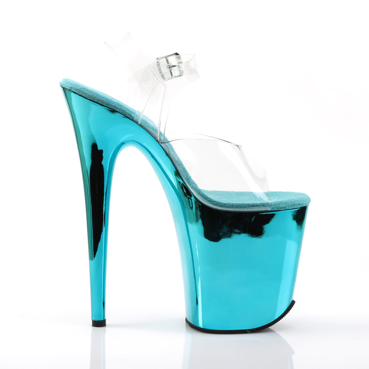 FLAMINGO-808 Pleaser Turquoise Chrome 8 Inch Pole Heels Platform Shoes