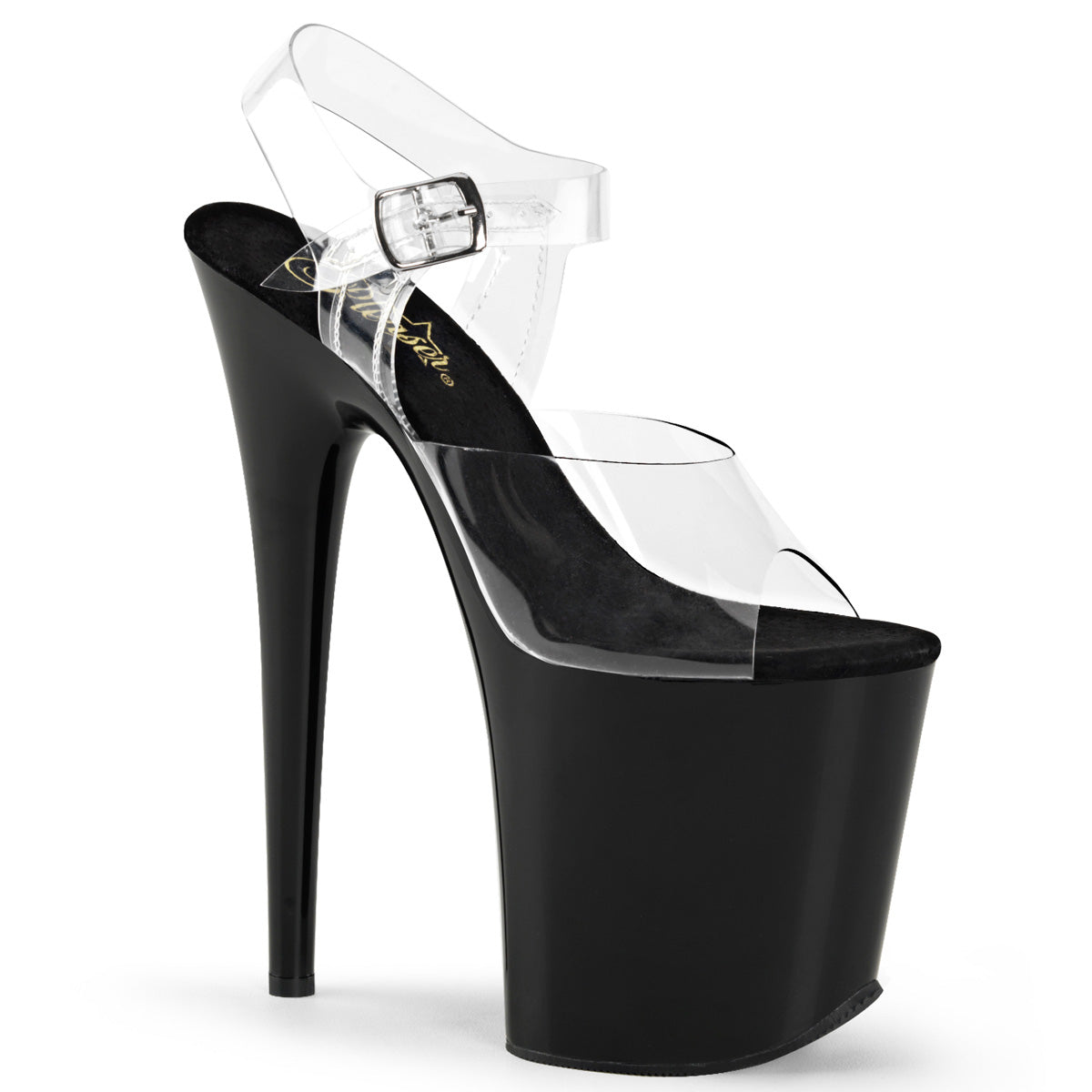 Pleaser FLAMINGO-808 Clear / Black Platform Sandals - 8 Inch Heels