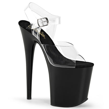 Pleaser FLAMINGO-808 Clear / Black Platform Sandals - 8 Inch Heels