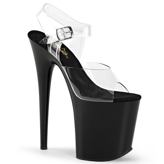 Pleaser FLAMINGO-808 Clear / Black Platform Sandals - 8 Inch Heels