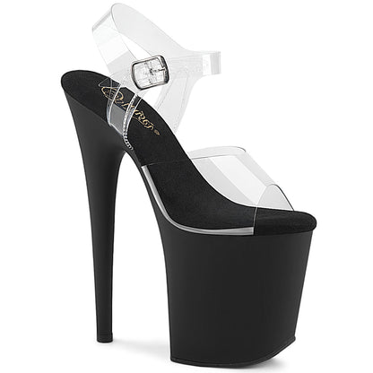 Pleaser FLAMINGO-808 Clear / Black Matte Platform Sandals - 8 Inch Heels