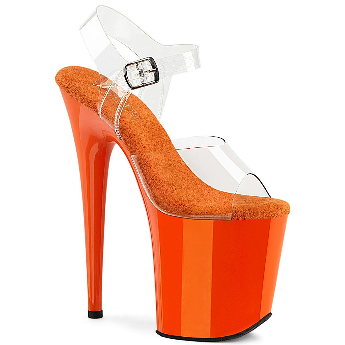 Pleaser FLAMINGO-808 Clear / Orange Platform Sandals - 8 Inch Heels