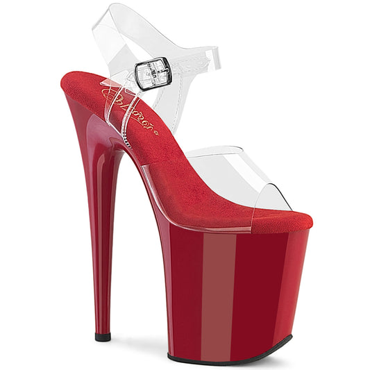 Pleaser FLAMINGO-808 Clear / Red Platform Sandals - 8 Inch Heels