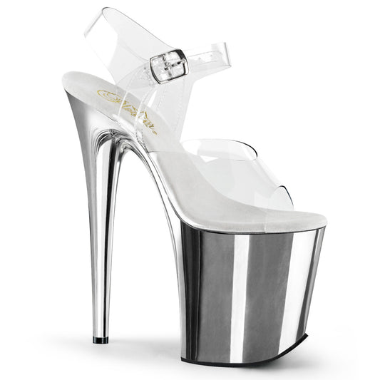FLAMINGO-808 Pleaser Silver Chrome 8 Inch Exotic Dancer Platform Shoes