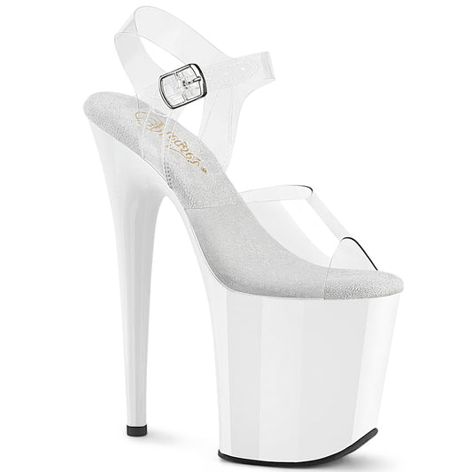 Pleaser FLAMINGO-808 Clear / White Platform Sandals - 8 Inch Heels