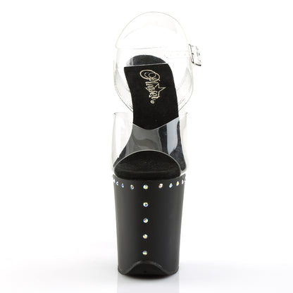 Pleaser FLAMINGO-808ABLS Clear / Black Matte Rhinestone Platform Sandals - 8 Inch Heels