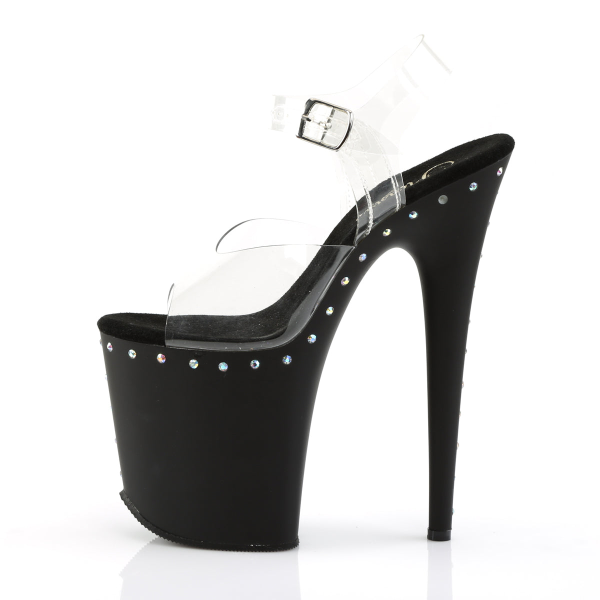 Pleaser FLAMINGO-808ABLS Clear / Black Matte Rhinestone Platform Sandals - 8 Inch Heels